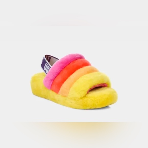 UGG Pride Fluff Yeah flat sandals in yellow rainbow - Picture 4 of 6